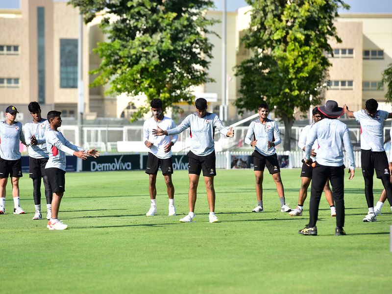 The UAE Under-19 cricket team practise at the ICC Cricket Academy in Dubai 