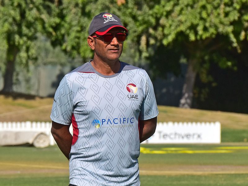 UAE assistant coach Najeeb Amar watches the Under-19 cricket team practise at the ICC Cricket Academy in Dubai 