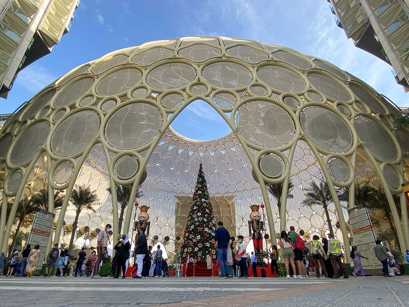 A Christmas tree is seen at Al Wasl Plaza at Expo 2020 Dubai, United Arab Emirates, December 21, 2021. Picture taken December 21, 2021.