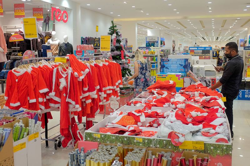 Christmas decoration in Lylu Hypermarket in Al Barsha, Dubai. 20th December 2021.