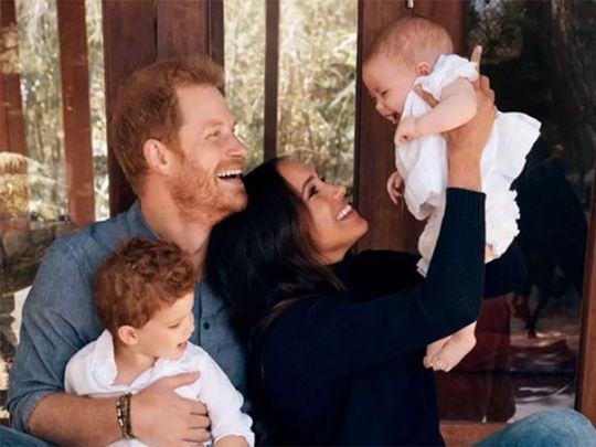 Prince Harry and Meghan Markle with Archie and Lilibet Diana at the royal couple’s home in Santa Barbara.