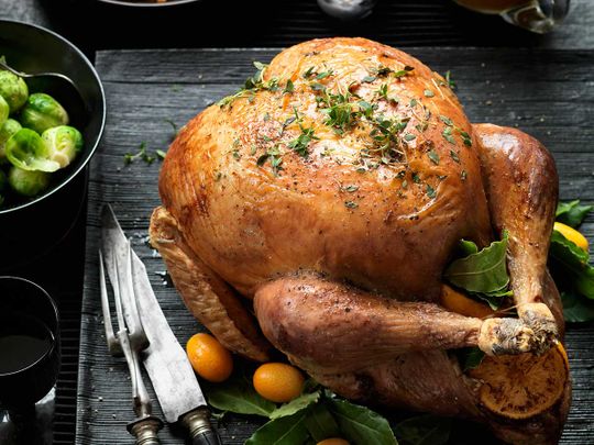 Roast turkey with sour cherry and chestnut stuffing