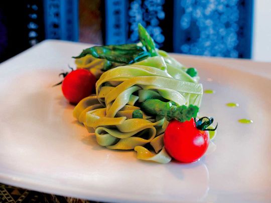 Tagliatelle with asparagus, peas and herbs 