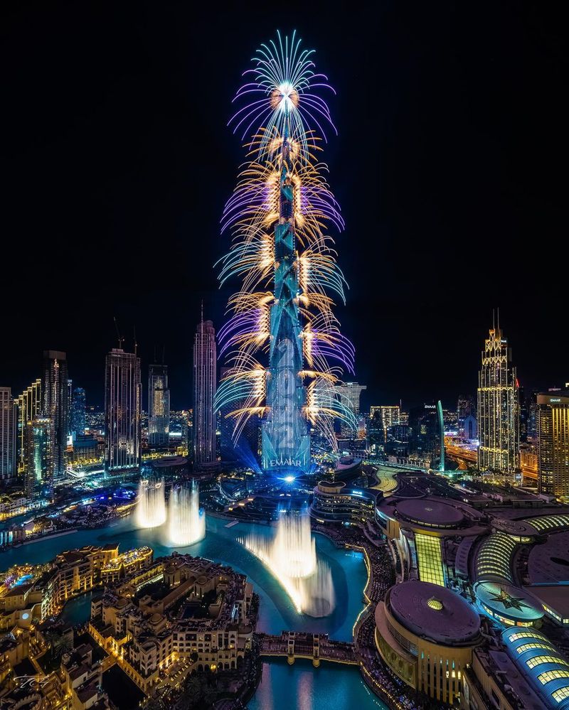 The Burj Khalifa Eve of Wonders fireworks and fountain show were in celebration of both the UAE’s Golden Jubilee and New Year’s Eve