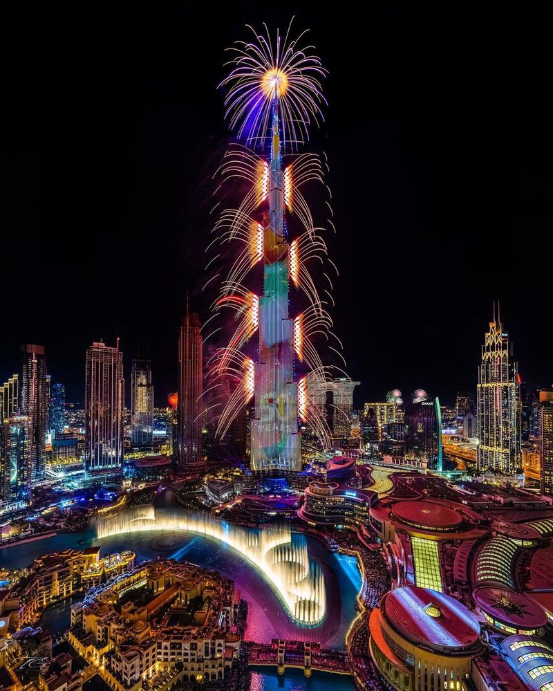 Thousands gathered in various locations of Downtown Dubai to watch the Burj Khalifa fireworks spectacle along with phenomenal lights, water and sound shows.