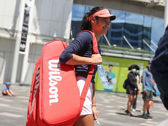 Emma Raducanu heads for training at Melbourne Park
