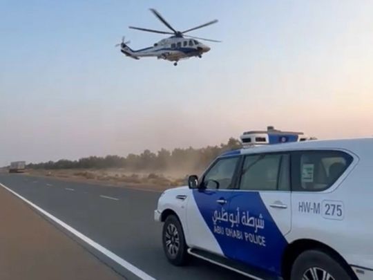 Abu Dhabi Police air ambulance transferred the accident victim to hospital 