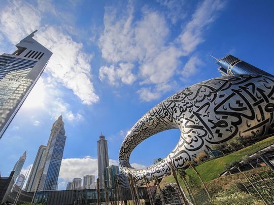 STOCK Dubai skyline museum of the future