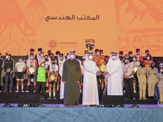 Sheikh Mansoor bin Mohammed bin Rashid Al Maktoum, Chairman of the Dubai Sports Council, crowned the winners of the Hatta-Expo race