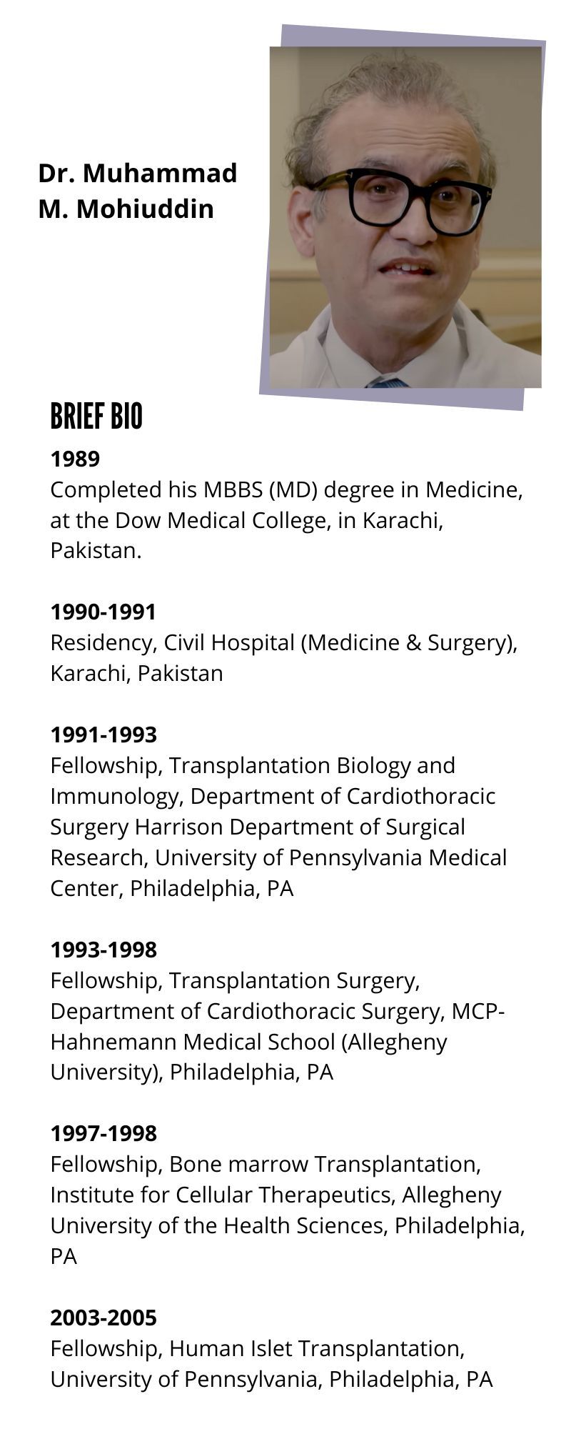 Bio Dr Mohiuddin xenografting expert Pakistani American doctor