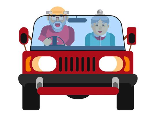 OLD COUPLE IN A CAR
