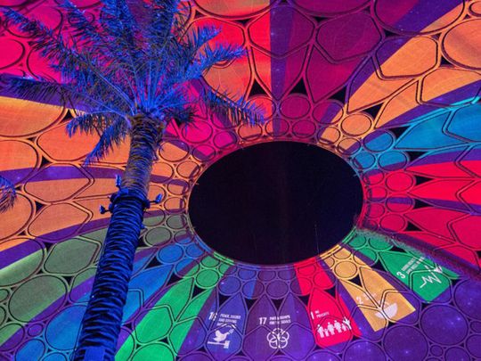 Projection on Al Wasl Dome at Expo 2020 Dubai for Global Goals Week on Saturday 