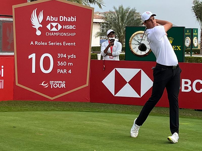 Josh Hill tees off his first round at the Abu Dhabi HSBC Championship