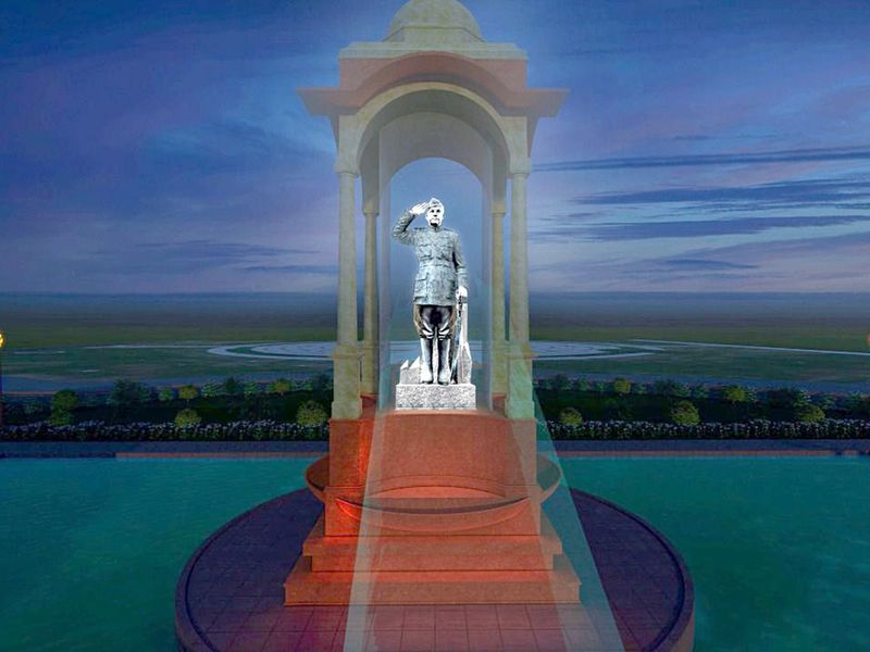 A depiction of a hologram statue of Netaji Subhas Chandra Bose 
