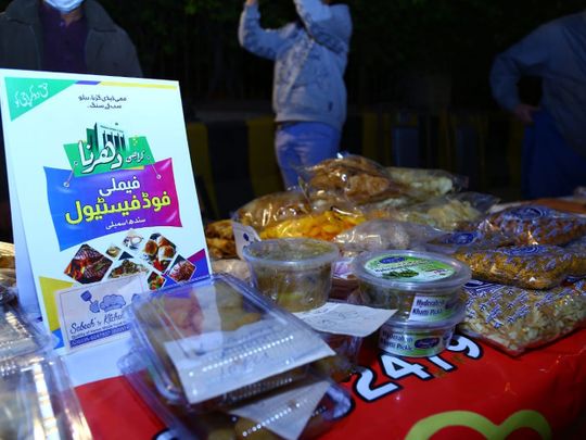 A stall of Hyderabadi achar and chutney at family festival at venue of protest sit-in outside Sindh Assembly building in Karachi.