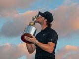 Thomas Pieters with the Falcon Trophy at the Abu Dhabi HSBC Championship at Yas Links Golf Course