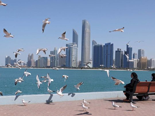 Stock Abu Dhabi skyline city UAE