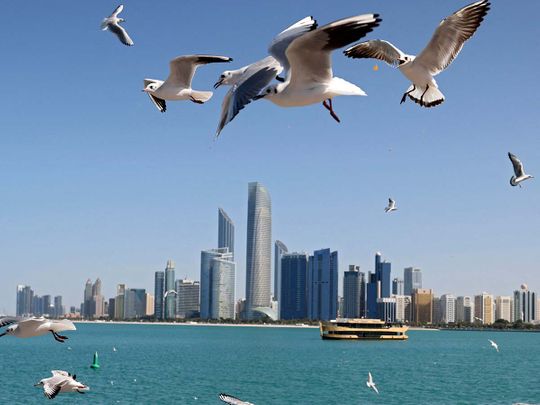 Stock Abu Dhabi skyline city UAE