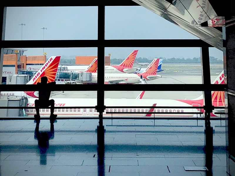 Air India planes are parked at Indira Gandhi International Airport in New Delhi. 