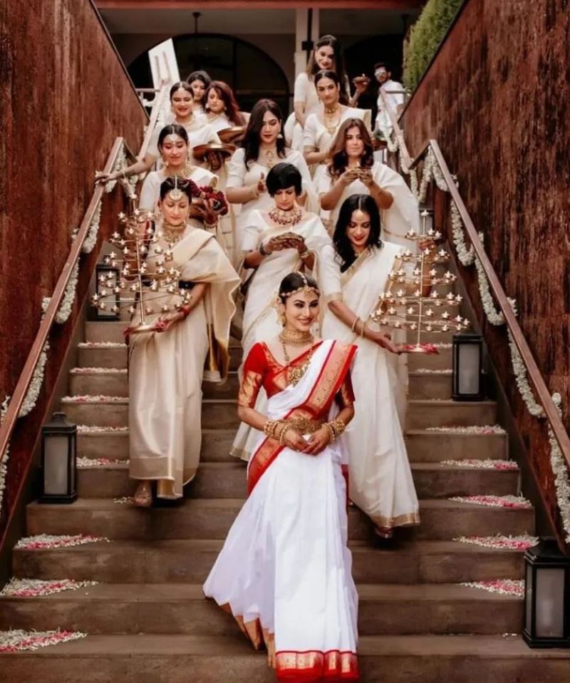 Mouni Roy, surrounded by her bridesmaid, on her wedding day