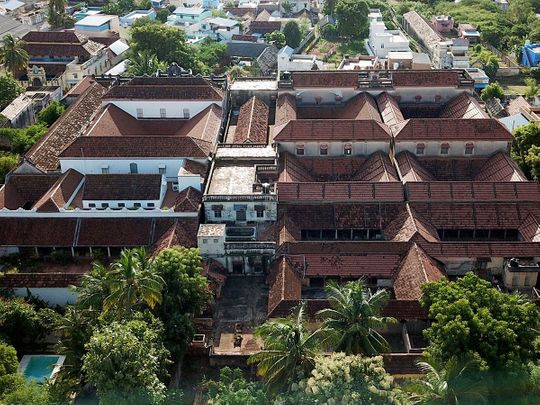 An aerial view shows mansions in Kanadukathan town in India's Tamil Nadu state.   