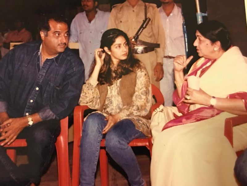 Lata Mangeshkar with late Sridevi and Boney Kapoor