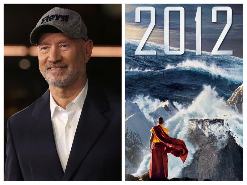 Roland Emmerich and a poster of his film 2012