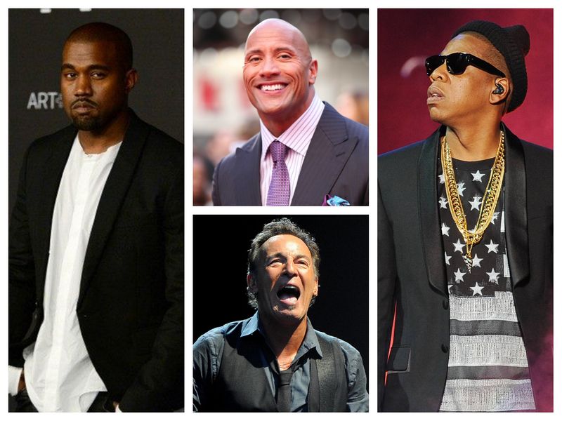 Kanye West, Dwayne Johnson, Jay-Z and Bruce Springsteen