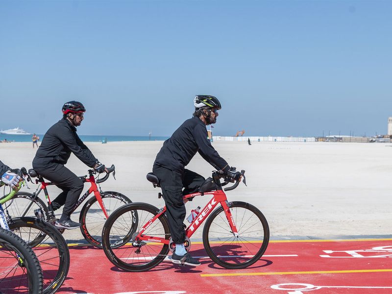 Sheikh Mohammed bin Rashid inspected the new bicycle path at Dubai's Jumeirah Beach on Wednesday.