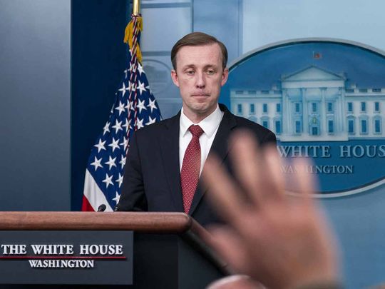 Jake Sullivan, White House national security adviser, pauses during a news conference in the James S. Brady Press Briefing Room at the White House in Washington, D.C., U.S., on Friday, Feb. 11, 2022. 