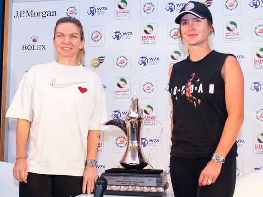 Simona Halep and Elina Svitolina at the Dubai Duty Free tennis Championships WTA draw