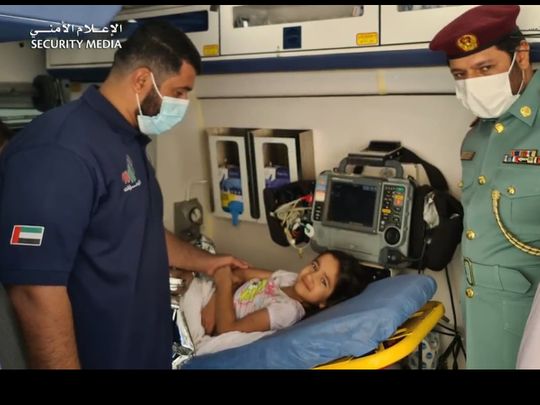 Screengrab from Security Media video showing the girl who was rescued from a well in Dibba Al Fujairah on Monday