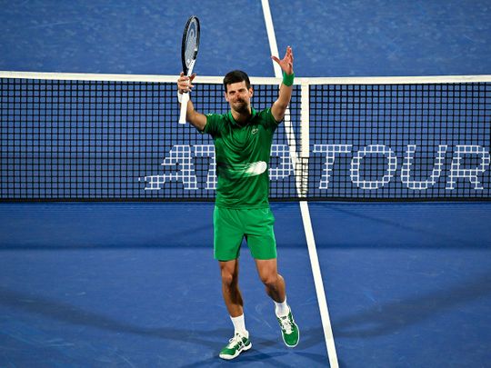 Novak Djokovic thanks the crowd after his win in Dubai