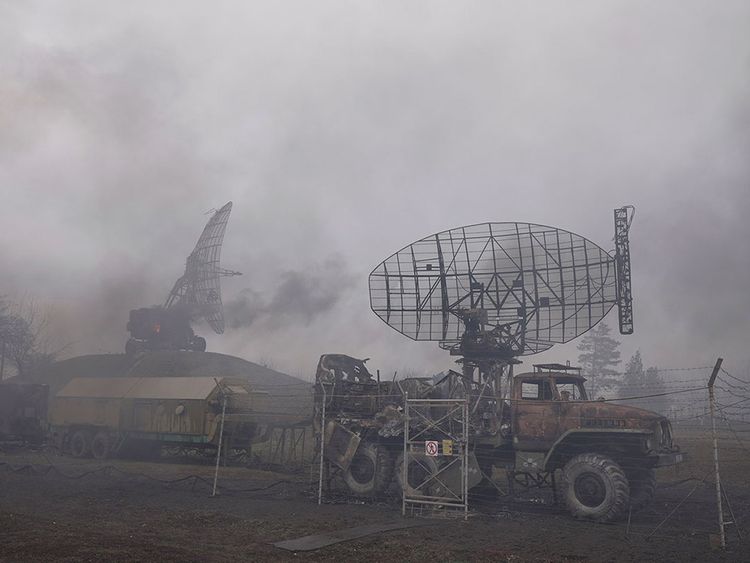  Smoke rise from an air defense base in the aftermath of an apparent Russian strike in Mariupol, Ukraine.