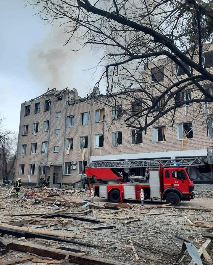 A view shows a building of a military base, which, according to the State Emergency Service of Ukraine, was damaged by fire.