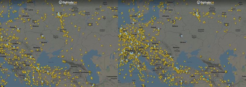 Flight Radar shared snapshots of air traffic UKRAINE