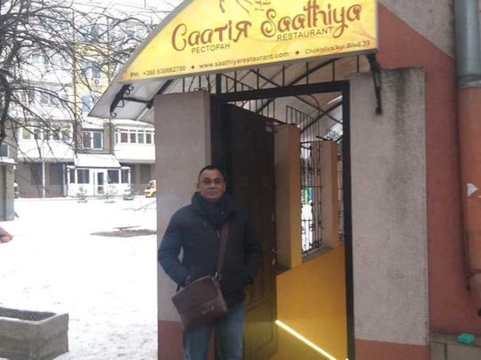 Manish Dave, 52, outside Saathiya Restaurant, Ukraine