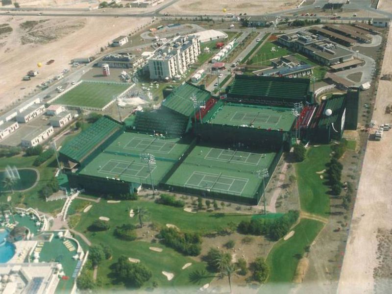 The temporary tennis stadium ahead of the first Dubai Duty Free Tennis Championships