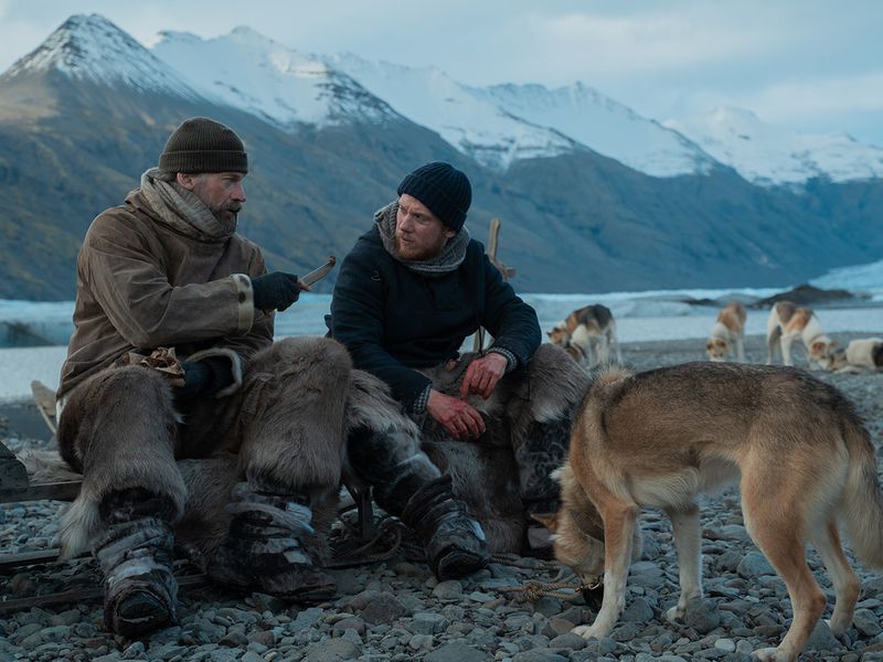 Against The Ice. (L to R) Nikolaj Coster-Waldau as Ejnar Mikkelsen and Joe Cole as Iver Iversen in Against The Ice.