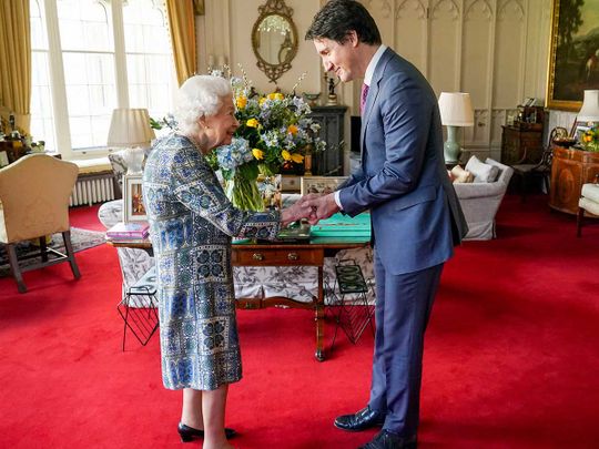 Britain's Queen Elizabeth II  Canada's Prime Minister Justin Trudeau