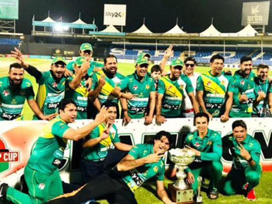 Pakistan Legends celebrate their UAE Friendship Cup win