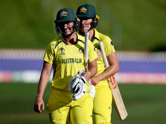 Australia's captain Meg Lanning with teammate Annabel Sutherland
