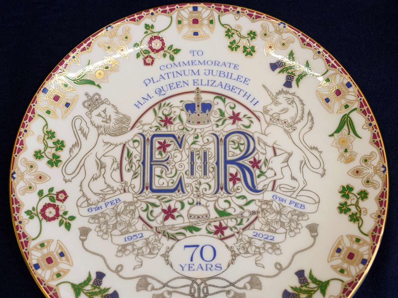 A finished Platinum Jubilee Commemorative Plate for Goviers, as part of their Royal Commemoratives collection, in Stoke-on-Trent. 