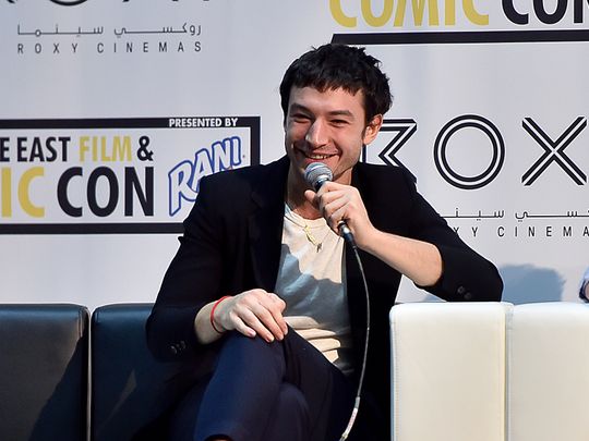 Ezra Miller at a press conference at the Middle East Film & Comic Con in Dubai in 2018.