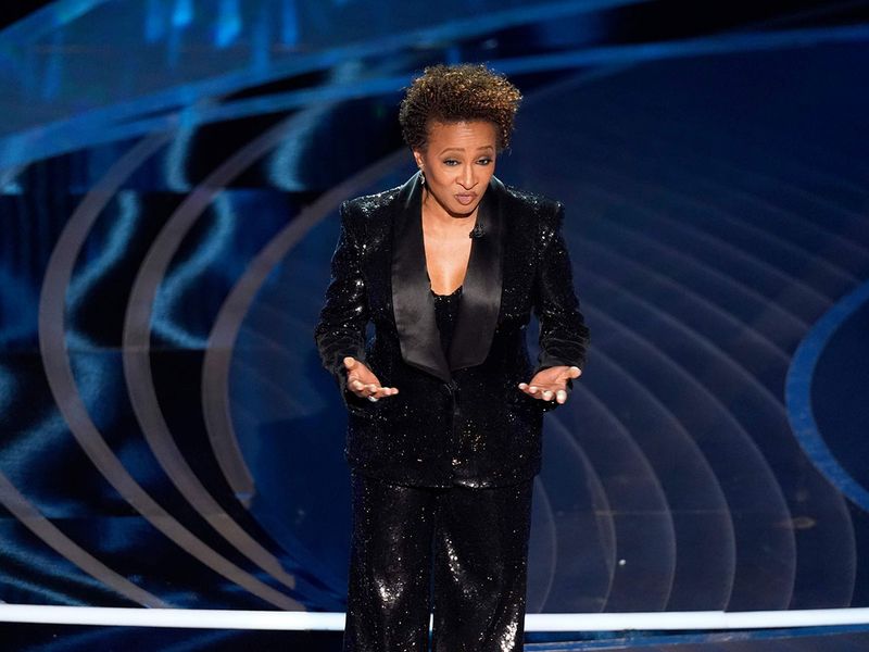Host Wanda Sykes appears onstage at the Oscars on Sunday, March 27, 2022, at the Dolby Theatre in Los Angeles. Sykes said she felt physically ill after Will Smith slapped Chris Rock across the face at the Oscars, and she's angry Smith was permitted to stay and collect his award. Sykes, co-hosted Sunday at the Dolby Theatre with Amy Schumer and Regina Hall.