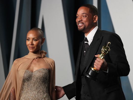 Will Smith and Jada Pinkett Smith arrive at the Vanity Fair Oscar party during the 94th Academy Awards in Beverly Hills, California, U.S., March 27, 2022.   