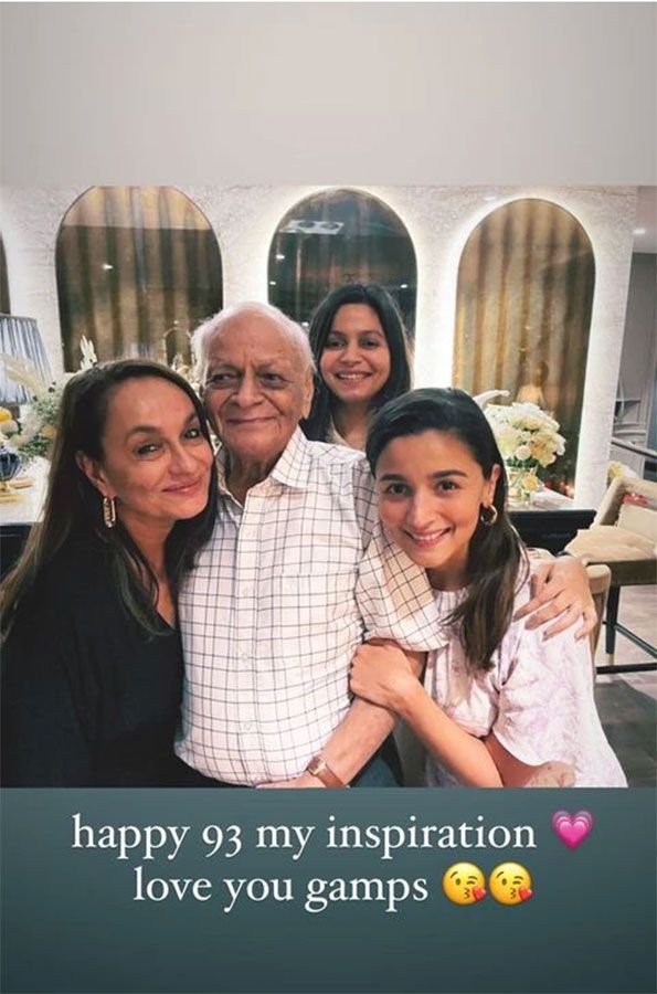 Alia Bhatt shared an adorable photo of her grandfather, who turned 93 last year.