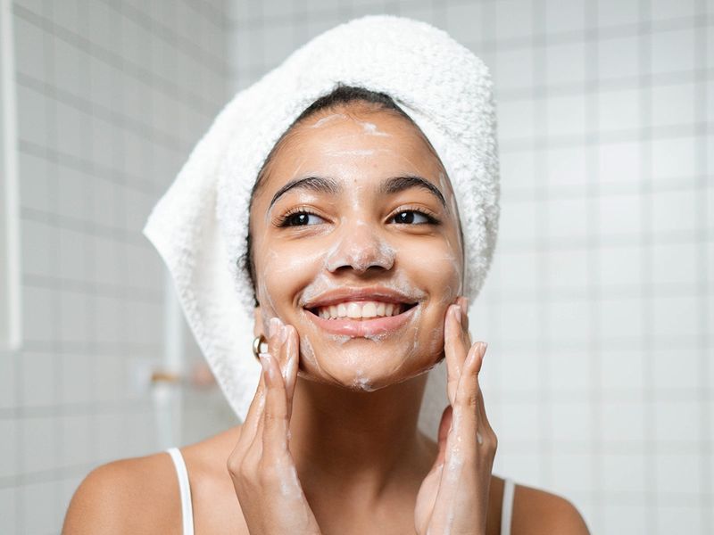 Washing face apply skincare beauty 