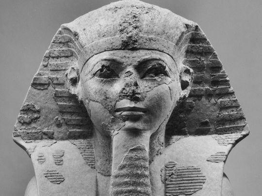 Head and shoulders of a Sphinx of Hatshepsut