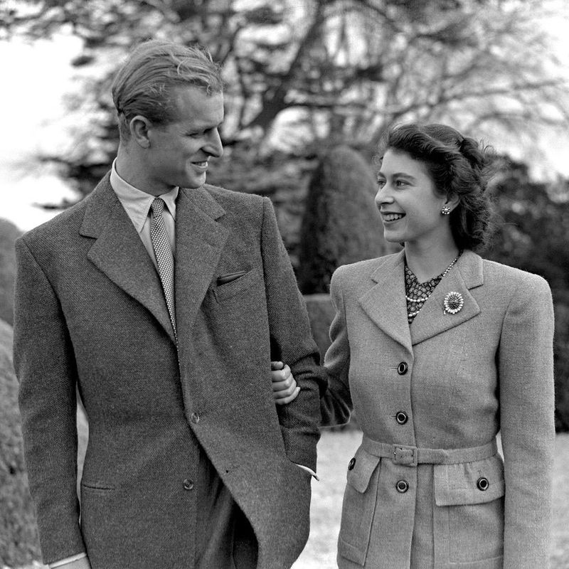 The Queen and The Duke are pictured here in 1947 on their honeymoon at Broadlands in Hampshire.
